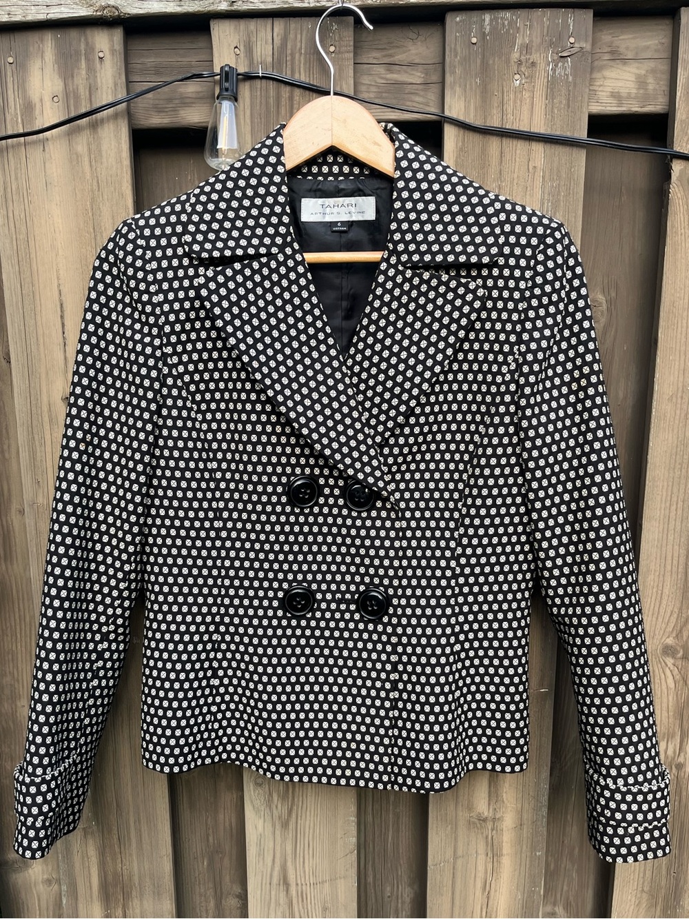 Tahari Black & White Polka Dot Double-Breasted Jacket